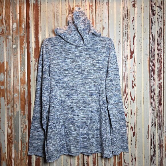 New Express Pullover Hoodie Hooded Long Sleeve Knit Sweater Size M Blue/Gray - Picture 9 of 10